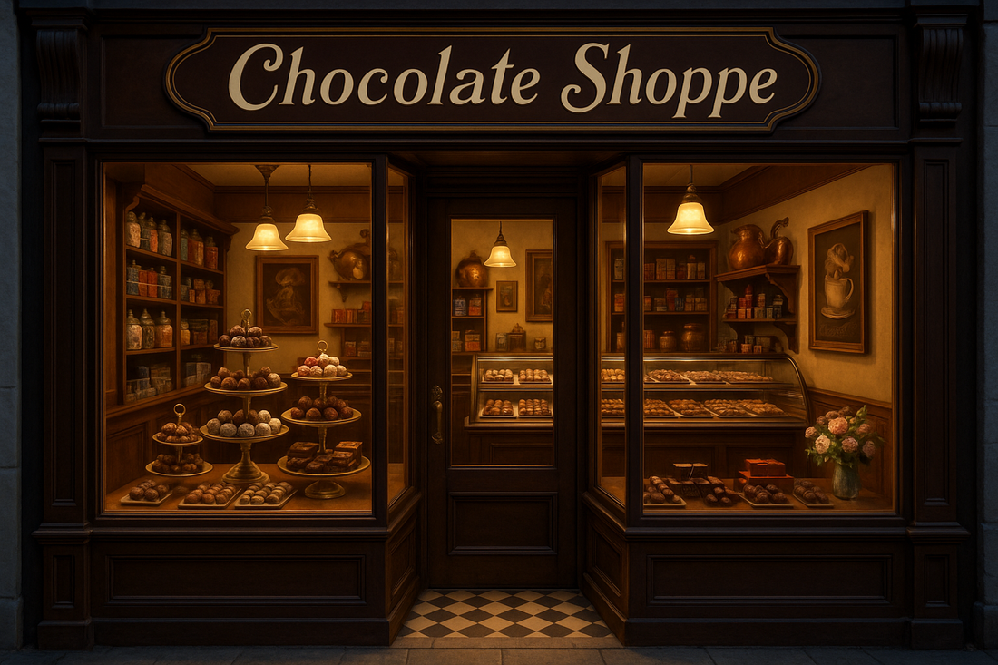 create an image of a chocolate candy shoppe